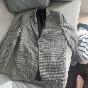 Black and White Houndstooth Wool Blazer